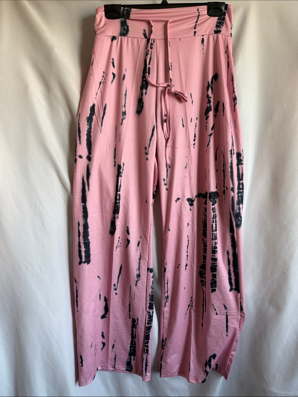Pink Tie-Dye Wide-Leg Lounge Pants with Drawstring